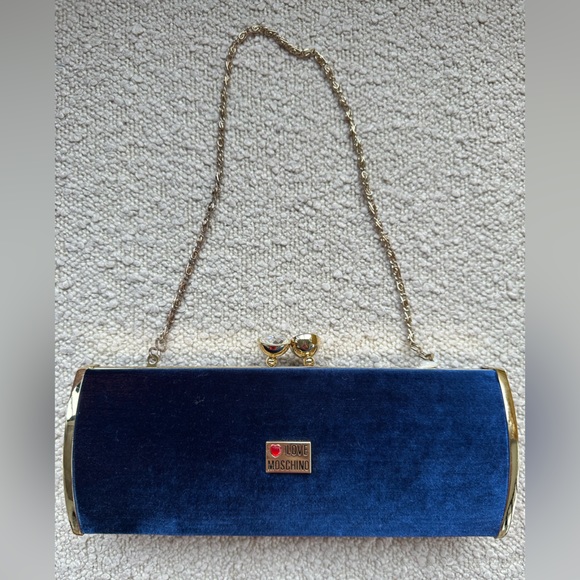 Moschino Love Royal Blue Velvet Clutch WORN ONCE - Picture 3 of 7
